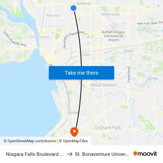 Niagara Falls Boulevard & Highland Avenue to St. Bonaventure University Buffalo Center map