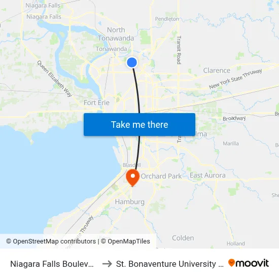 Niagara Falls Boulevard & Plaza 2 to St. Bonaventure University Buffalo Center map