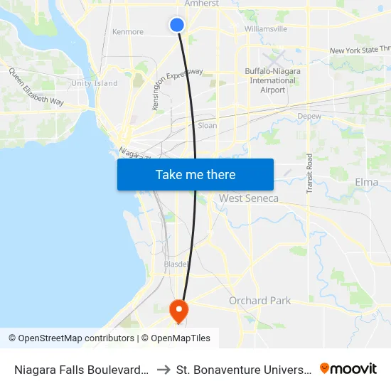 Niagara Falls Boulevard & Oxford Avenue to St. Bonaventure University Buffalo Center map