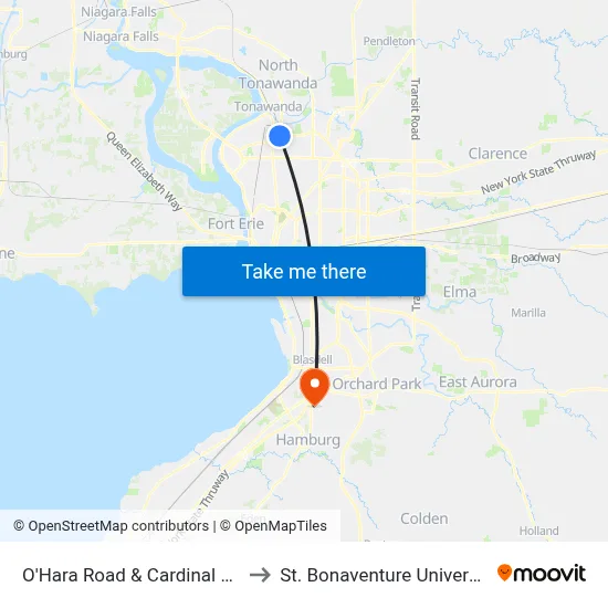 O'Hara Road & Cardinal O'Hara High School to St. Bonaventure University Buffalo Center map