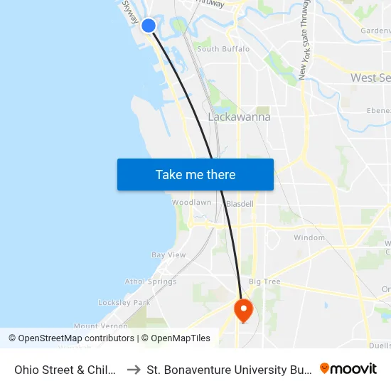 Ohio Street & Childs Street to St. Bonaventure University Buffalo Center map