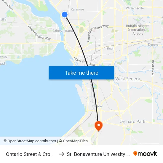Ontario Street & Crowley Avenue to St. Bonaventure University Buffalo Center map