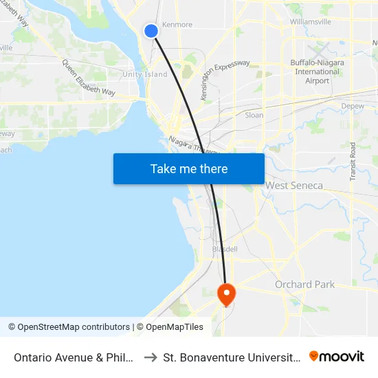 Ontario Avenue & Philadelphia Street to St. Bonaventure University Buffalo Center map