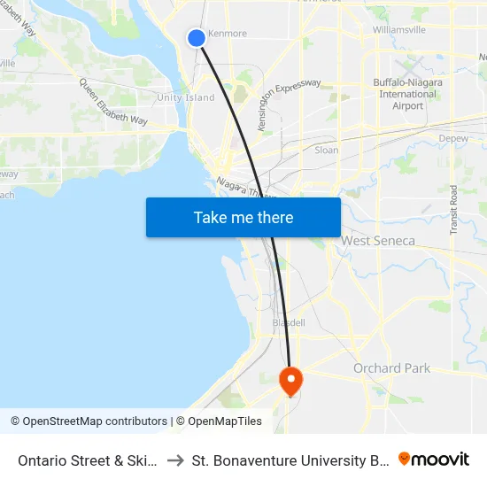 Ontario Street & Skillen Street to St. Bonaventure University Buffalo Center map