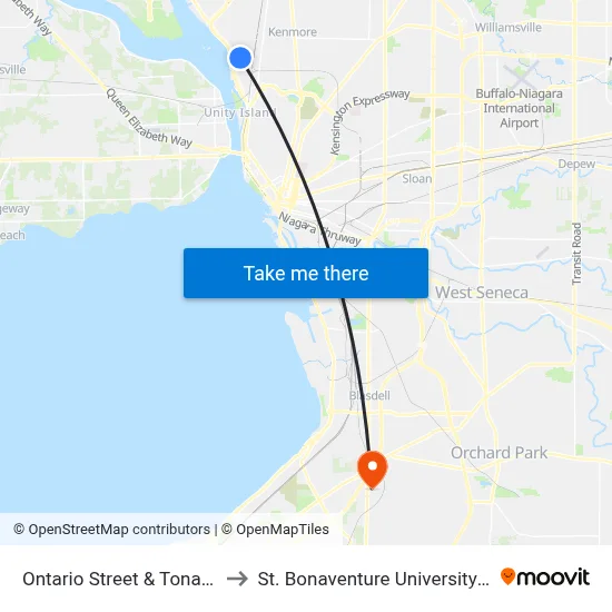 Ontario Street & Tonawanda Street to St. Bonaventure University Buffalo Center map