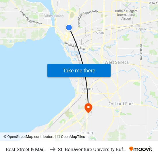 Best Street & Main Street to St. Bonaventure University Buffalo Center map