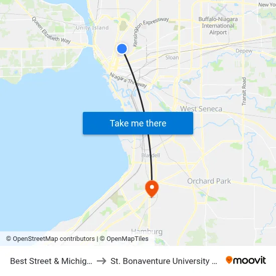 Best Street & Michigan Avenue to St. Bonaventure University Buffalo Center map