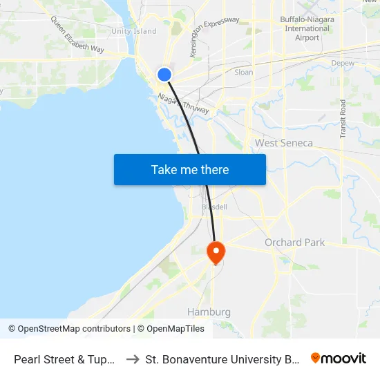 Pearl Street & Tupper Street to St. Bonaventure University Buffalo Center map