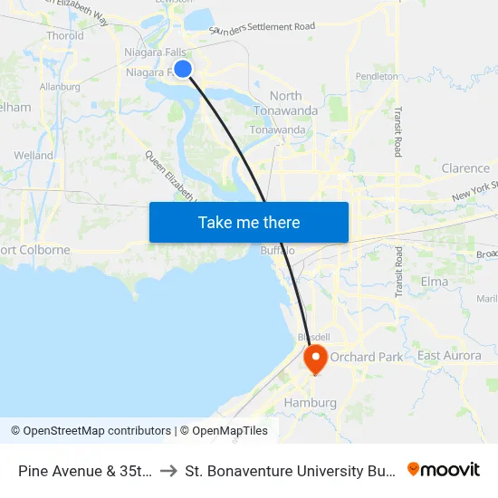 Pine Avenue & 35th Street to St. Bonaventure University Buffalo Center map