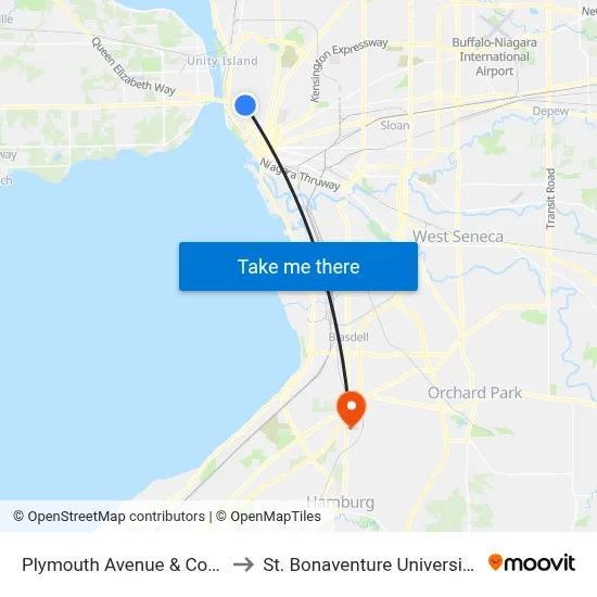 Plymouth Avenue & Connecticut Street to St. Bonaventure University Buffalo Center map