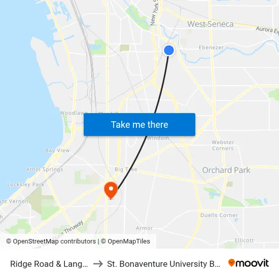 Ridge Road & Langner Road to St. Bonaventure University Buffalo Center map