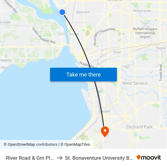 River Road & Gm Plant North to St. Bonaventure University Buffalo Center map