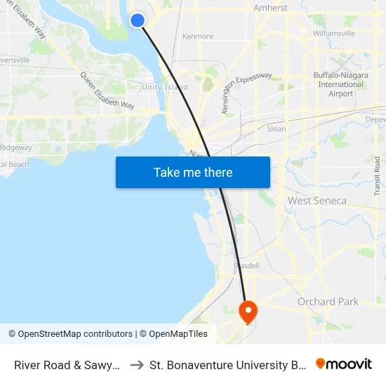 River Road & Sawyer Avenue to St. Bonaventure University Buffalo Center map