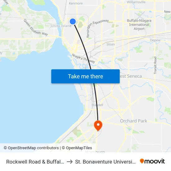 Rockwell Road & Buffalo State College to St. Bonaventure University Buffalo Center map