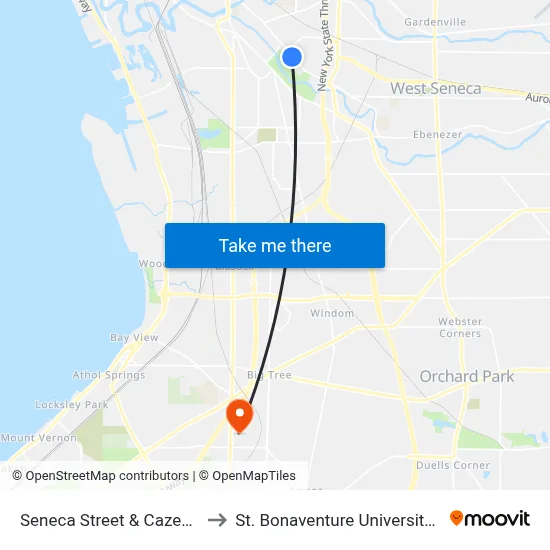 Seneca Street & Cazenovia Parkway to St. Bonaventure University Buffalo Center map