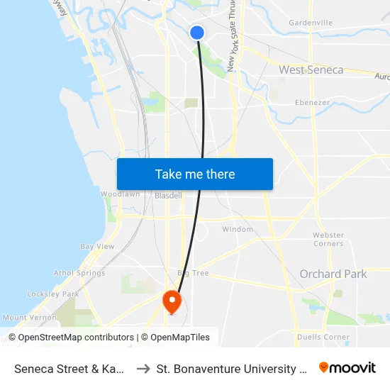 Seneca Street & Kamper Street to St. Bonaventure University Buffalo Center map