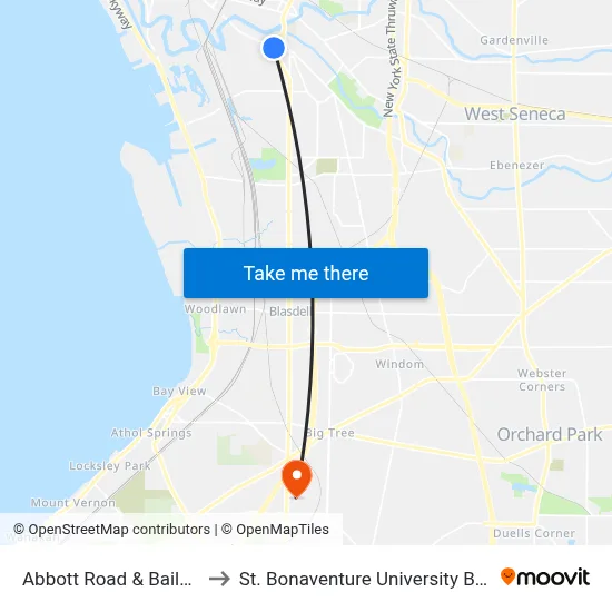Abbott Road & Bailey Avenue to St. Bonaventure University Buffalo Center map