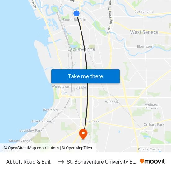 Abbott Road & Bailey Avenue to St. Bonaventure University Buffalo Center map