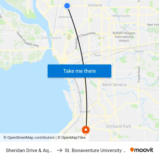 Sheridan Drive & Aquatic Center to St. Bonaventure University Buffalo Center map