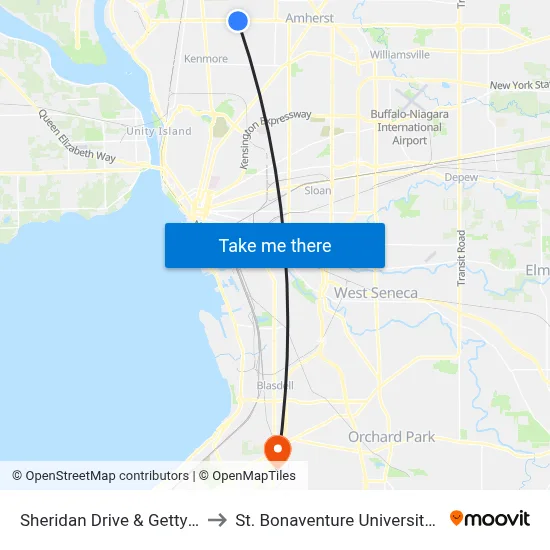 Sheridan Drive & Gettysburg Avenue to St. Bonaventure University Buffalo Center map