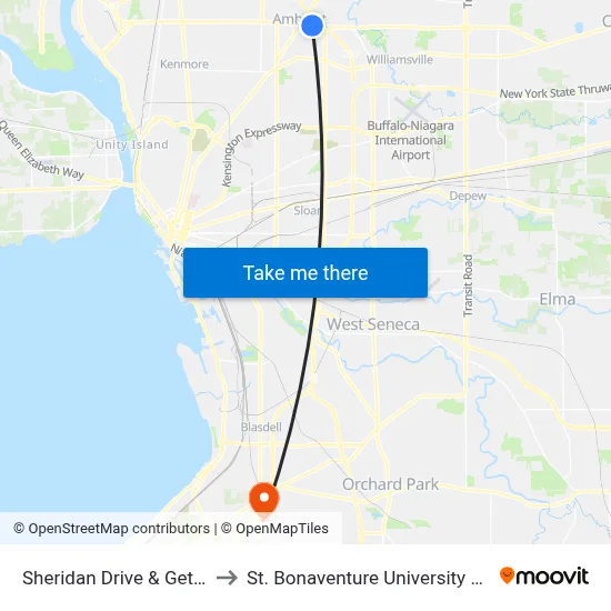 Sheridan Drive & Getzville Road to St. Bonaventure University Buffalo Center map