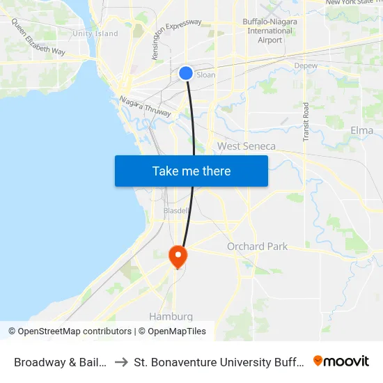 Broadway & Bailey Ave to St. Bonaventure University Buffalo Center map