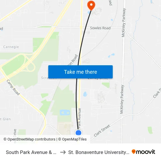 South Park Avenue & Norway Place to St. Bonaventure University Buffalo Center map