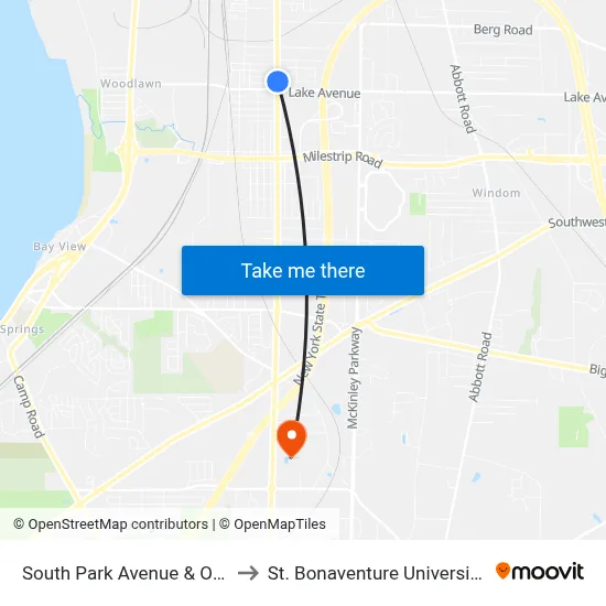 South Park Avenue & Oakwood Avenue to St. Bonaventure University Buffalo Center map