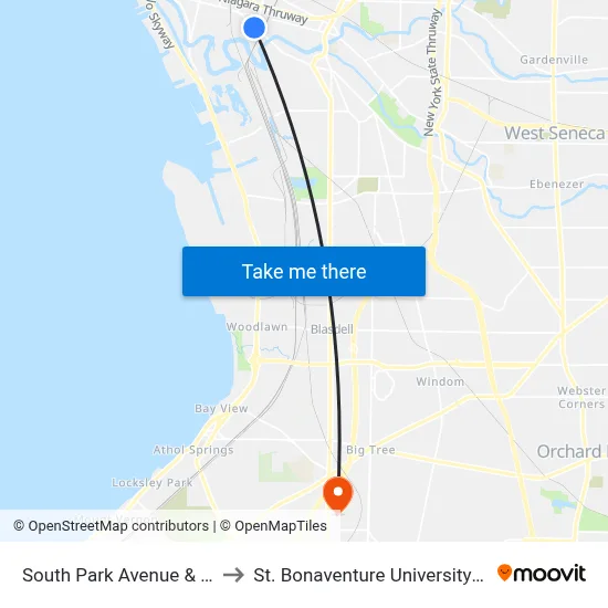 South Park Avenue & Smith Street to St. Bonaventure University Buffalo Center map