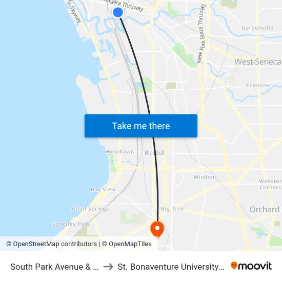 South Park Avenue & Smith Street to St. Bonaventure University Buffalo Center map