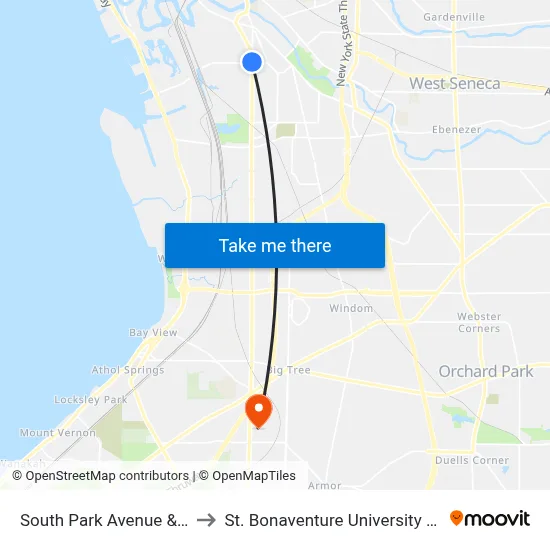 South Park Avenue & Tifft Street to St. Bonaventure University Buffalo Center map