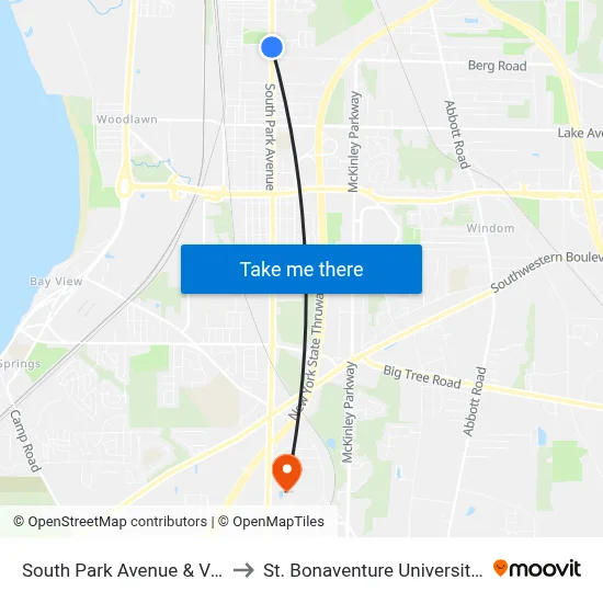 South Park Avenue & Van Wyck Street to St. Bonaventure University Buffalo Center map