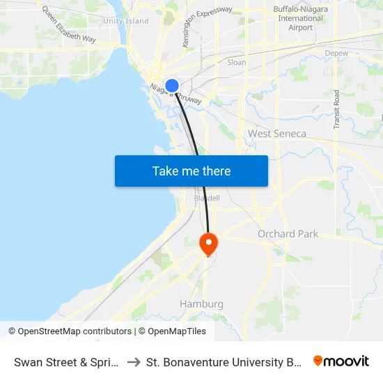 Swan Street & Spring Street to St. Bonaventure University Buffalo Center map