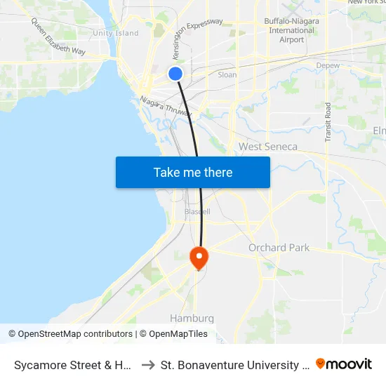 Sycamore Street & Herman Street to St. Bonaventure University Buffalo Center map