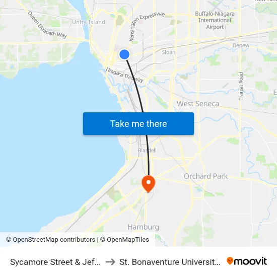 Sycamore Street & Jefferson Avenue to St. Bonaventure University Buffalo Center map