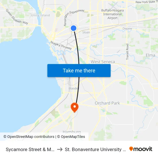 Sycamore Street & Miller Avenue to St. Bonaventure University Buffalo Center map