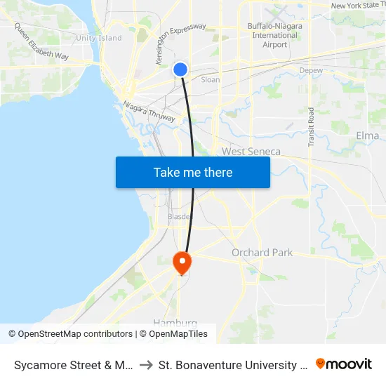 Sycamore Street & Miller Avenue to St. Bonaventure University Buffalo Center map