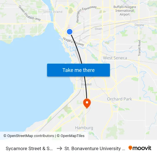 Sycamore Street & Spruce Street to St. Bonaventure University Buffalo Center map