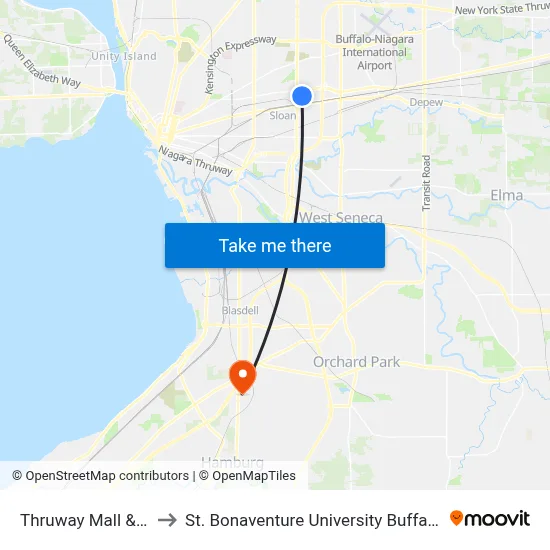 Thruway Mall & Tops to St. Bonaventure University Buffalo Center map