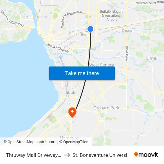 Thruway Mall Driveway & Thruway Mall to St. Bonaventure University Buffalo Center map