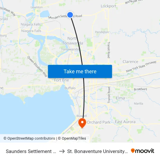 Saunders Settlement Road & Nccc to St. Bonaventure University Buffalo Center map