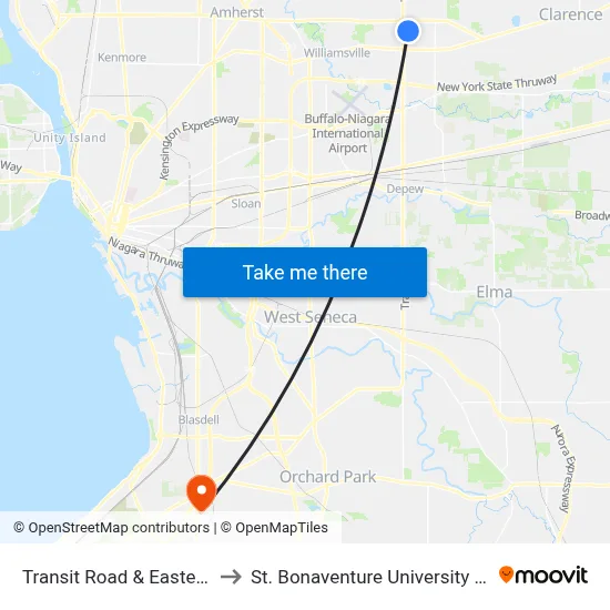 Transit Road & Eastern Hills Mall to St. Bonaventure University Buffalo Center map