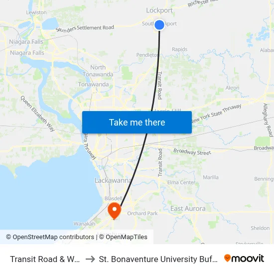 Transit Road & Wal-Mart to St. Bonaventure University Buffalo Center map