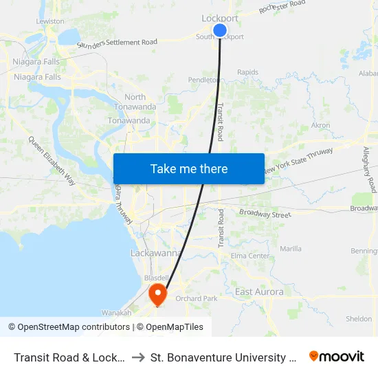 Transit Road & Lockport Plaza to St. Bonaventure University Buffalo Center map