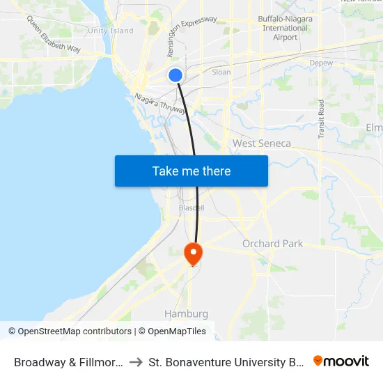 Broadway & Fillmore Avenue to St. Bonaventure University Buffalo Center map