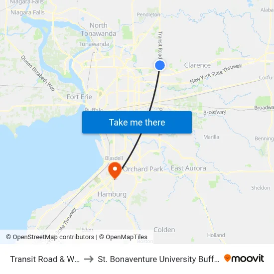 Transit Road & Walmart to St. Bonaventure University Buffalo Center map