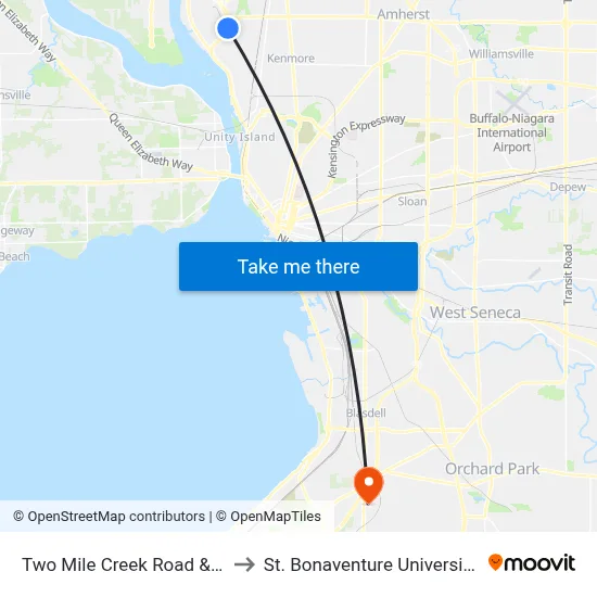 Two Mile Creek Road & Dupont Avenue to St. Bonaventure University Buffalo Center map