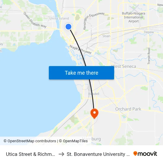 Utica Street & Richmond Avenue to St. Bonaventure University Buffalo Center map
