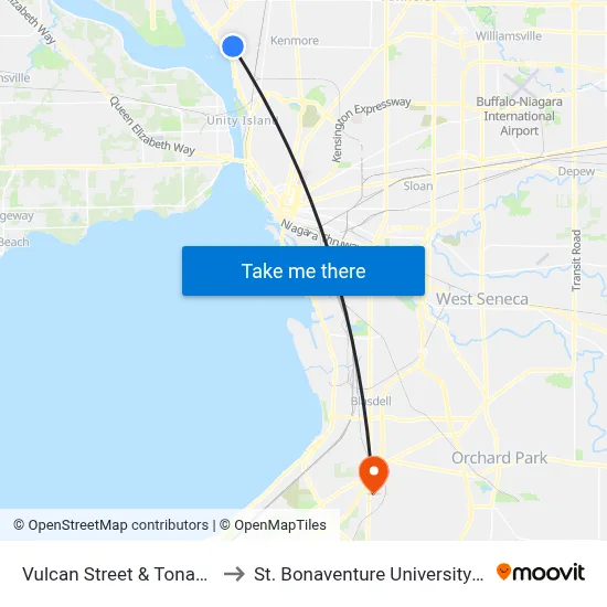 Vulcan Street & Tonawanda Street to St. Bonaventure University Buffalo Center map