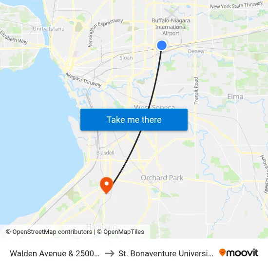 Walden Avenue & 2500 Walden Avenue to St. Bonaventure University Buffalo Center map